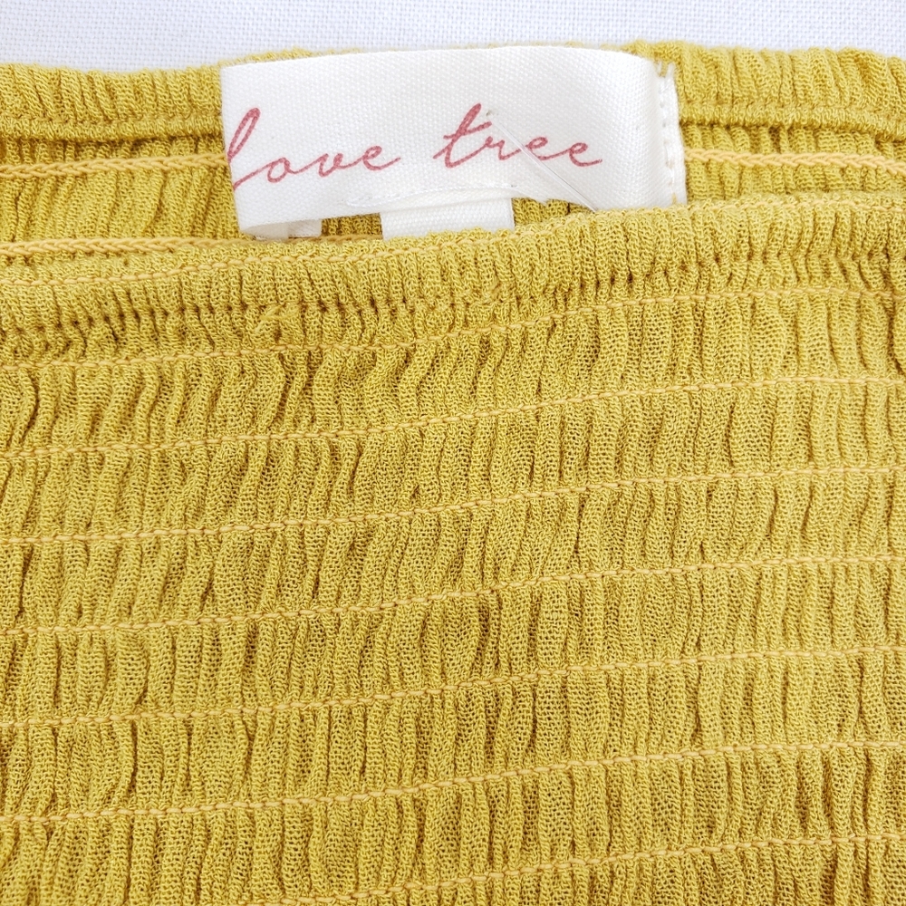 NEW Love Tree Smocked Off-Shoulder Bell Sleeve Top in Yellow - Picture 4 of 5